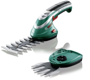 Bosch DIY Akku Gras- und Strauchscheren Set Isio, Akku, Ladegerät, Grasschermesser, Strauchscherenmesser, Softcase, Messerschutz, Karton (3,6 V, 1,5 Ah, Schnittlänge 12 cm) -